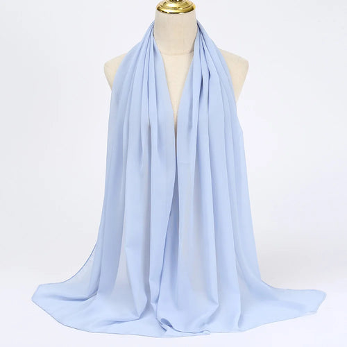 Ramadan Muslim Chiffon Hijabs For Woman Plain Color Headscarf Long